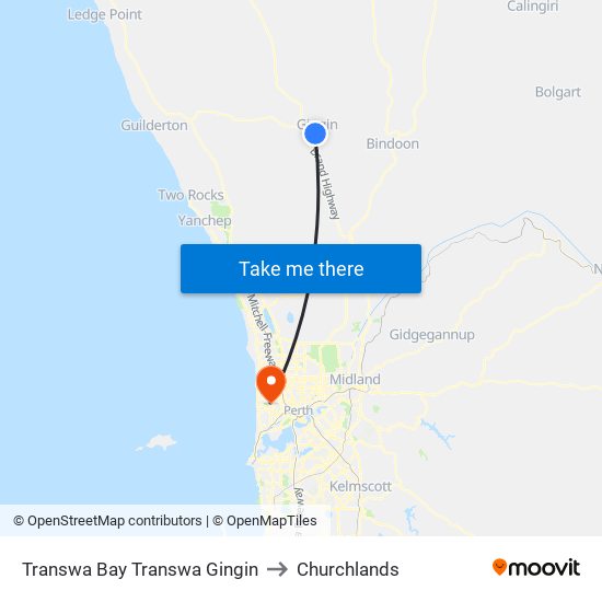 Transwa Bay Transwa Gingin to Churchlands map