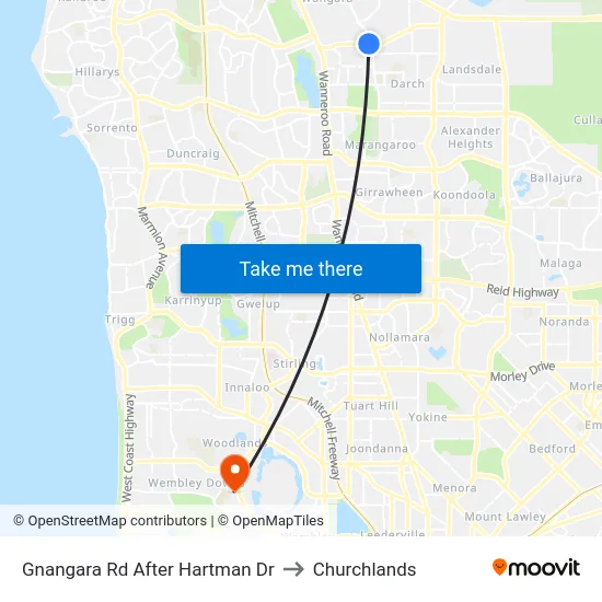 Gnangara Rd After Hartman Dr to Churchlands map