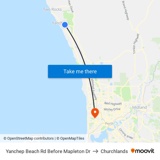 Yanchep Beach Rd Before Mapleton Dr to Churchlands map