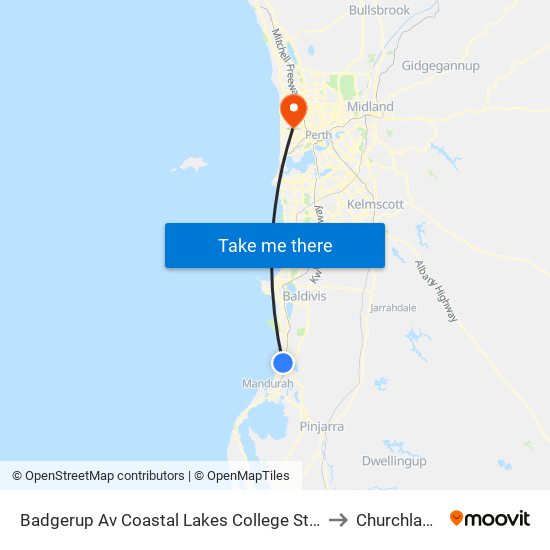 Badgerup Av Coastal Lakes College Stand 4 to Churchlands map