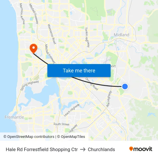 Hale Rd Forrestfield Shopping Ctr to Churchlands map
