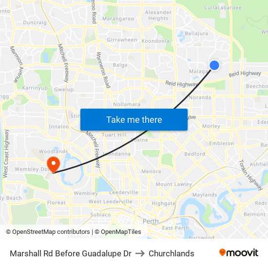 Marshall Rd Before Guadalupe Dr to Churchlands map