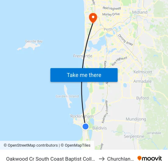 Oakwood Cr South Coast Baptist College to Churchlands map