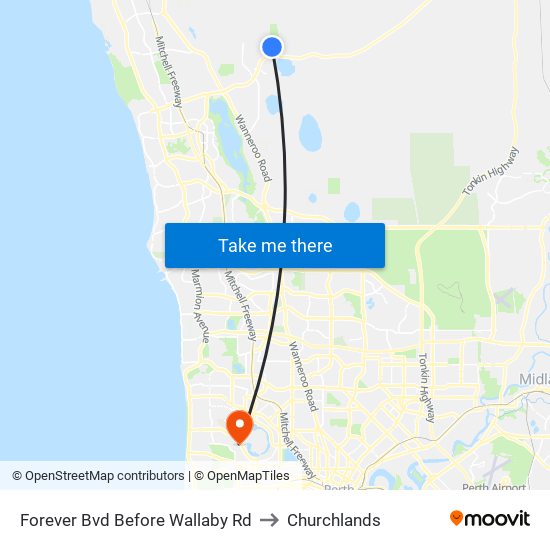 Forever Bvd Before Wallaby Rd to Churchlands map