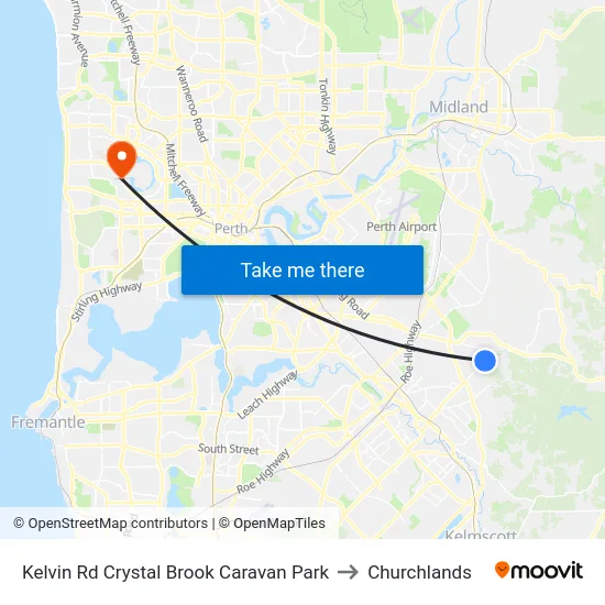 Kelvin Rd Crystal Brook Caravan Park to Churchlands map