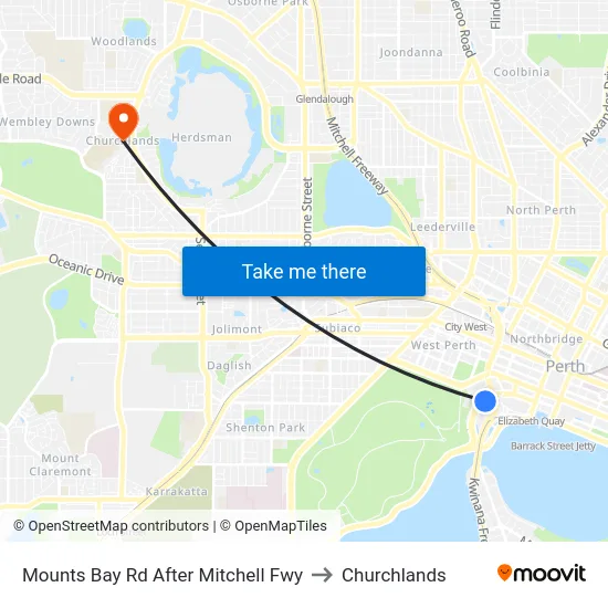 Mounts Bay Rd After Mitchell Fwy to Churchlands map