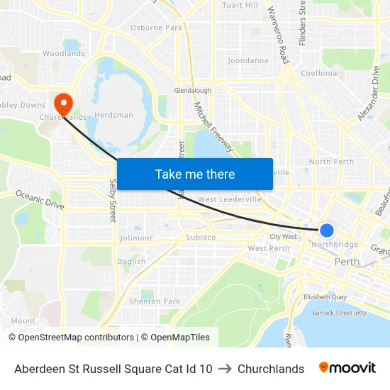 Aberdeen St Russell Square Cat Id 10 to Churchlands map