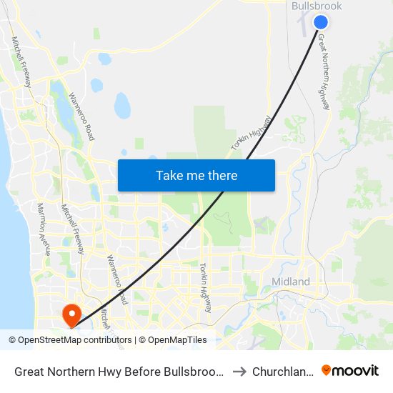 Great Northern Hwy Before Bullsbrook Rd to Churchlands map