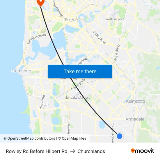 Rowley Rd Before Hilbert Rd to Churchlands map