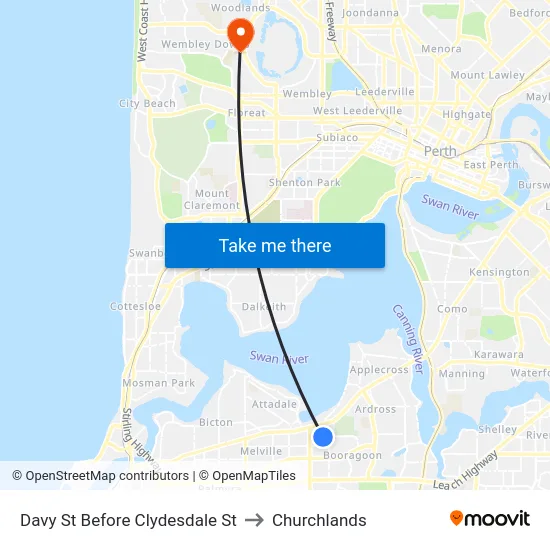 Davy St Before Clydesdale St to Churchlands map