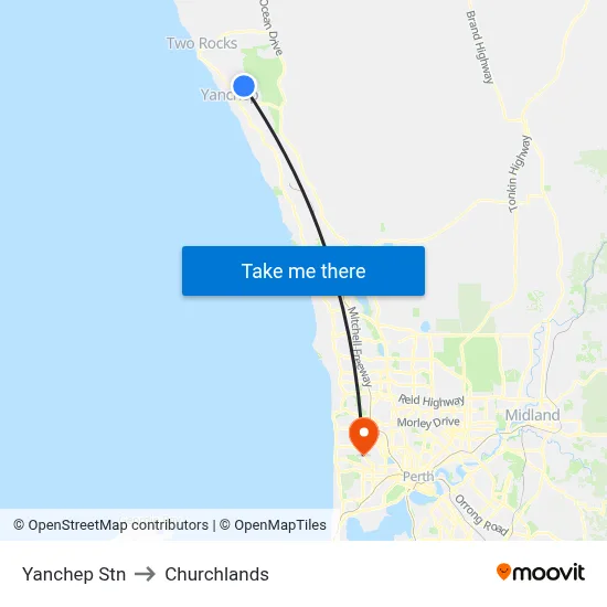 Yanchep Stn to Churchlands map