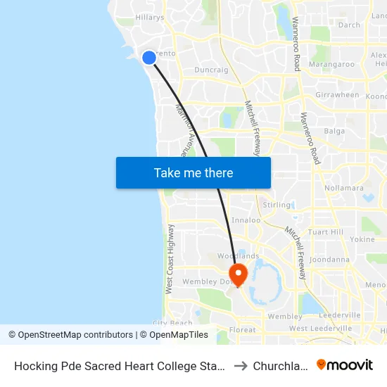 Hocking Pde Sacred Heart College Stand 1 & 2 to Churchlands map