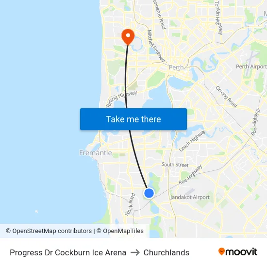 Progress Dr Cockburn Ice Arena to Churchlands map