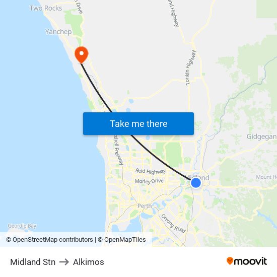 Midland Stn to Alkimos map