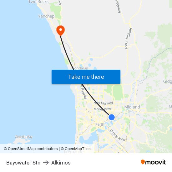 Bayswater Stn to Alkimos map