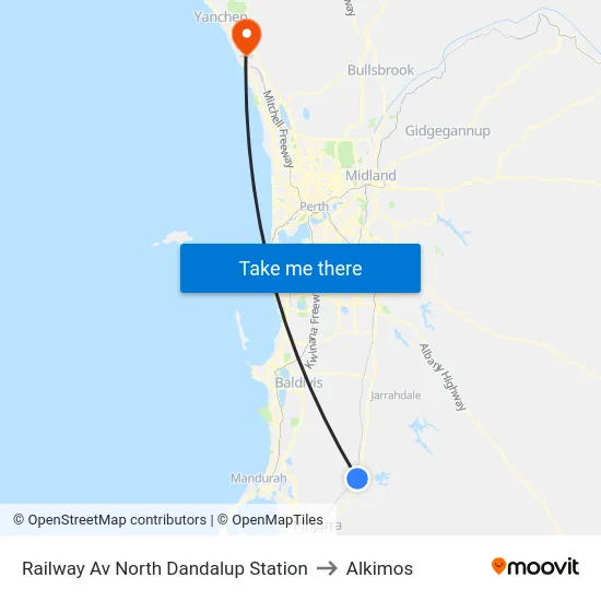 Railway Av North Dandalup Station to Alkimos map