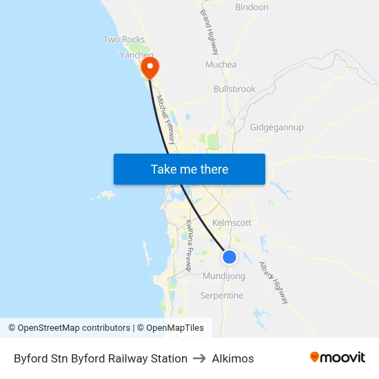 Byford Stn Byford Railway Station to Alkimos map