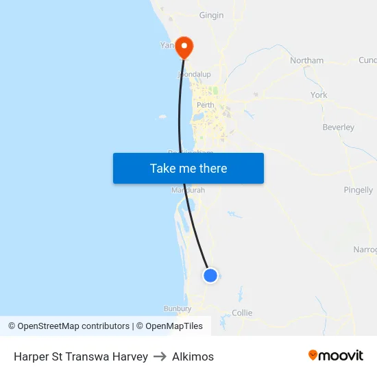 Harper St Transwa Harvey to Alkimos map