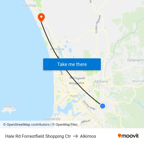 Hale Rd Forrestfield Shopping Ctr to Alkimos map