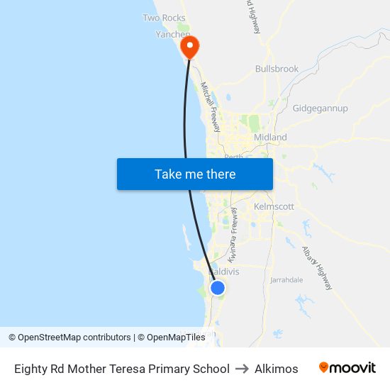 Eighty Rd Mother Teresa Primary School to Alkimos map
