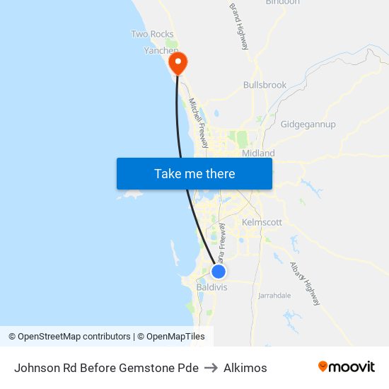 Johnson Rd Before Gemstone Pde to Alkimos map