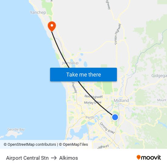 Airport Central Stn to Alkimos map