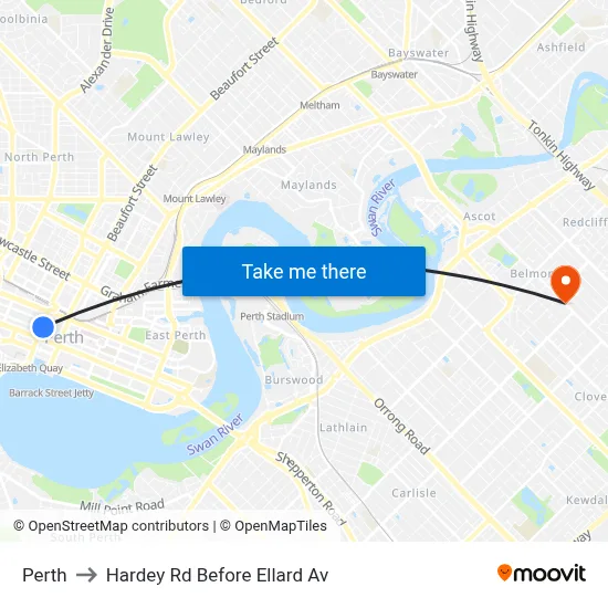 Perth to Hardey Rd Before Ellard Av map
