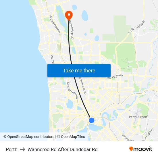 Perth to Wanneroo Rd After Dundebar Rd map