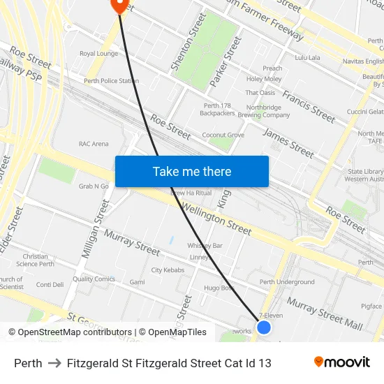 Perth to Fitzgerald St Fitzgerald Street Cat Id 13 map