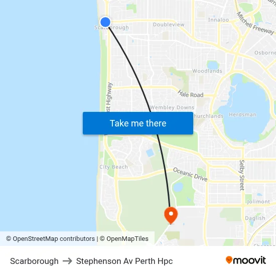 Scarborough to Stephenson Av Perth Hpc map