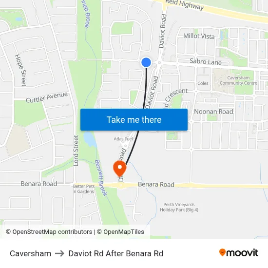Caversham to Daviot Rd After Benara Rd map