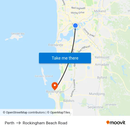 Perth to Rockingham Beach Road map