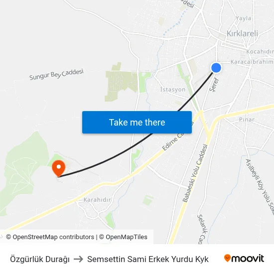 Özgürlük Durağı to Semsettin Sami Erkek Yurdu Kyk map