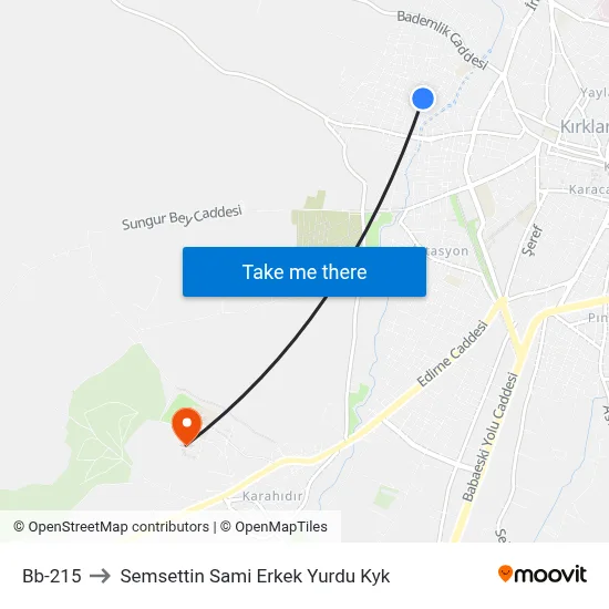 Bb-215 to Semsettin Sami Erkek Yurdu Kyk map