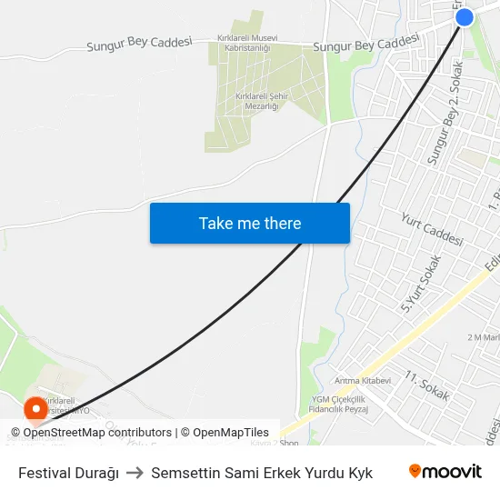 Festival Durağı to Semsettin Sami Erkek Yurdu Kyk map