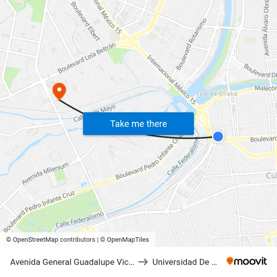 Avenida General Guadalupe Victoria Norte, 56 to Universidad De Occidente map