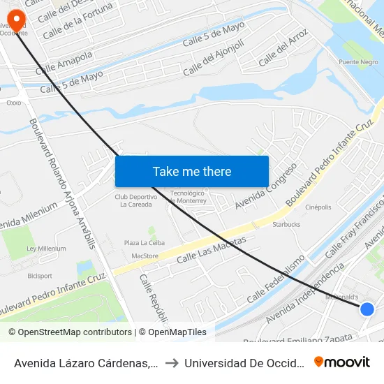 Avenida Lázaro Cárdenas, 797 to Universidad De Occidente map