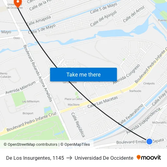 De Los Insurgentes, 1145 to Universidad De Occidente map