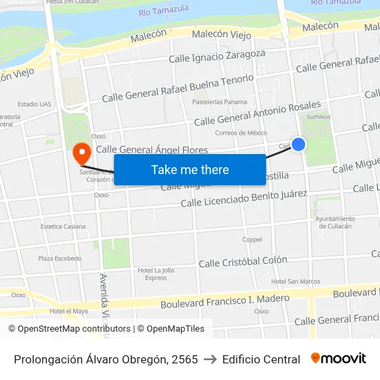 Prolongación Álvaro Obregón, 2565 to Edificio Central map