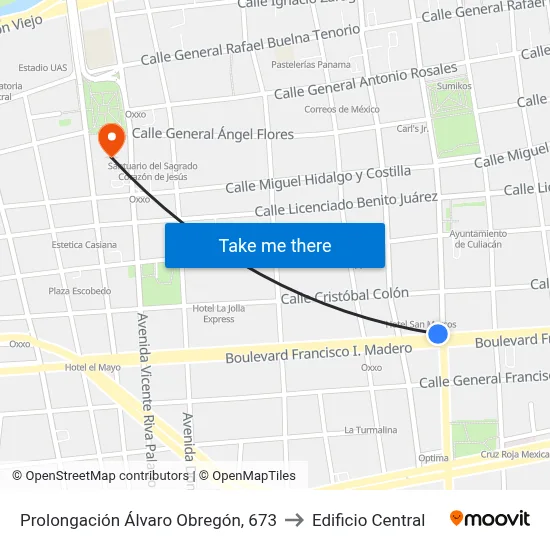 Prolongación Álvaro Obregón, 673 to Edificio Central map