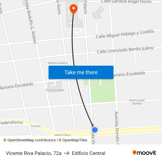 Vicente Riva Palacio, 72a to Edificio Central map