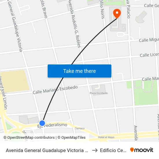 Avenida General Guadalupe Victoria Norte, 56 to Edificio Central map