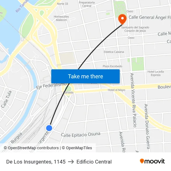 De Los Insurgentes, 1145 to Edificio Central map