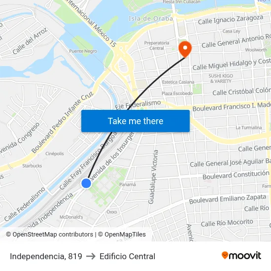 Independencia, 819 to Edificio Central map