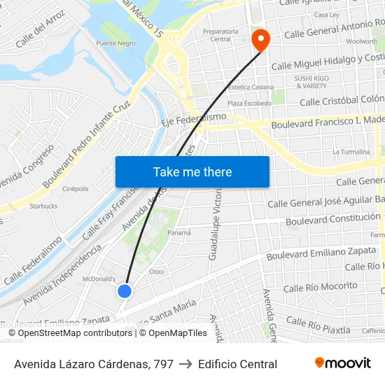 Avenida Lázaro Cárdenas, 797 to Edificio Central map