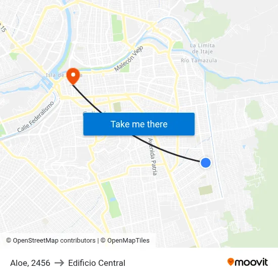 Aloe, 2456 to Edificio Central map