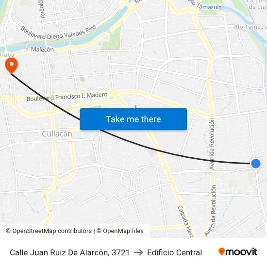 Calle Juan Ruiz De Alarcón, 3721 to Edificio Central map