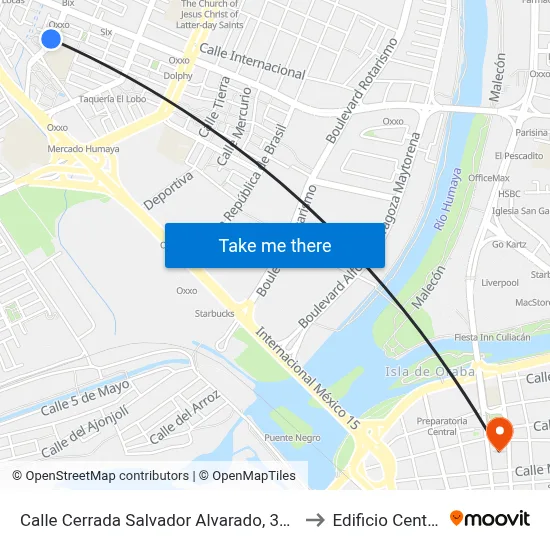 Calle Cerrada Salvador Alvarado, 3433 to Edificio Central map