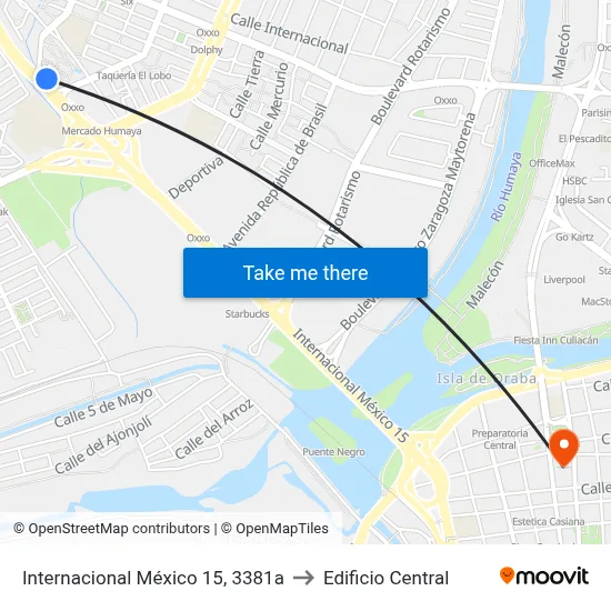 Internacional México 15, 3381a to Edificio Central map