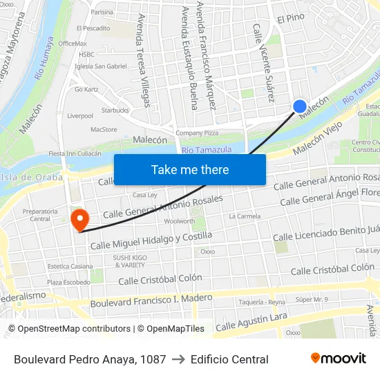 Boulevard Pedro Anaya, 1087 to Edificio Central map